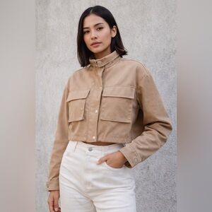 Y2K Edgy Neutral Cropped Utility Jacket – Effortless Minimal Chic